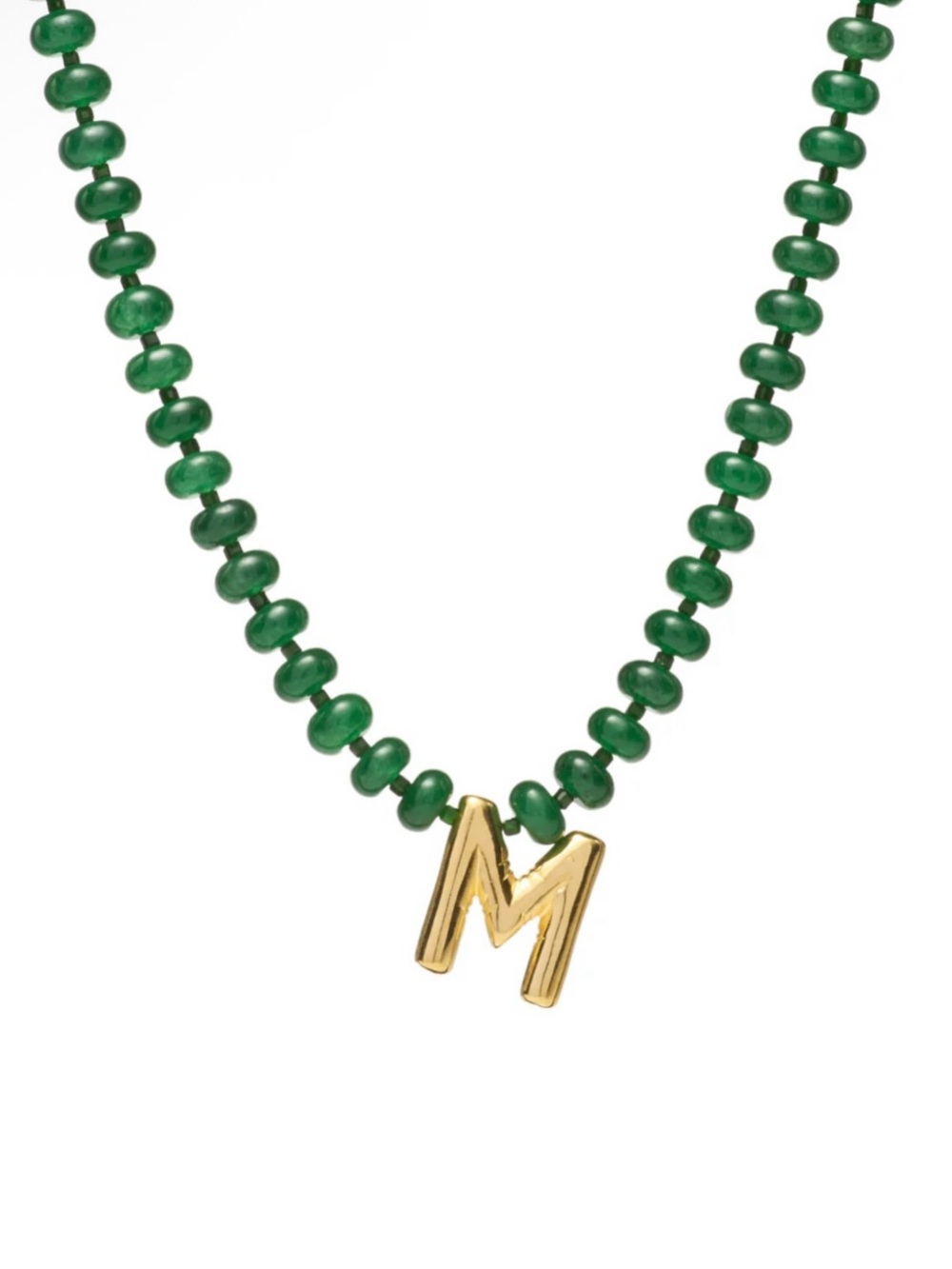 NEW✨ Mayamar Genuine Jade Stone Beaded Initial Necklace 24k Gold Dipped Letter M
